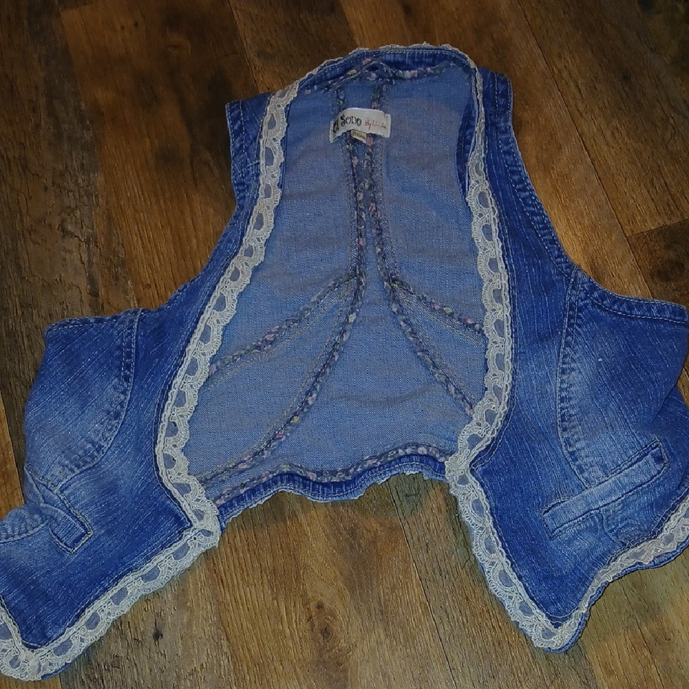 SODO Light Blue Denim Vest with Floral Accents